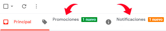 Pestañas de promociones y notificaciones en Gmail